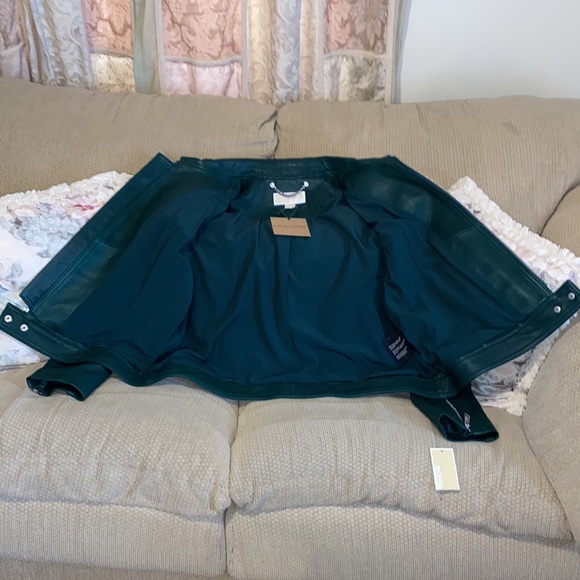💚NWT Michael Kors Green Heavy Genuine Leather Moto Jacket - Picture 13 of 16